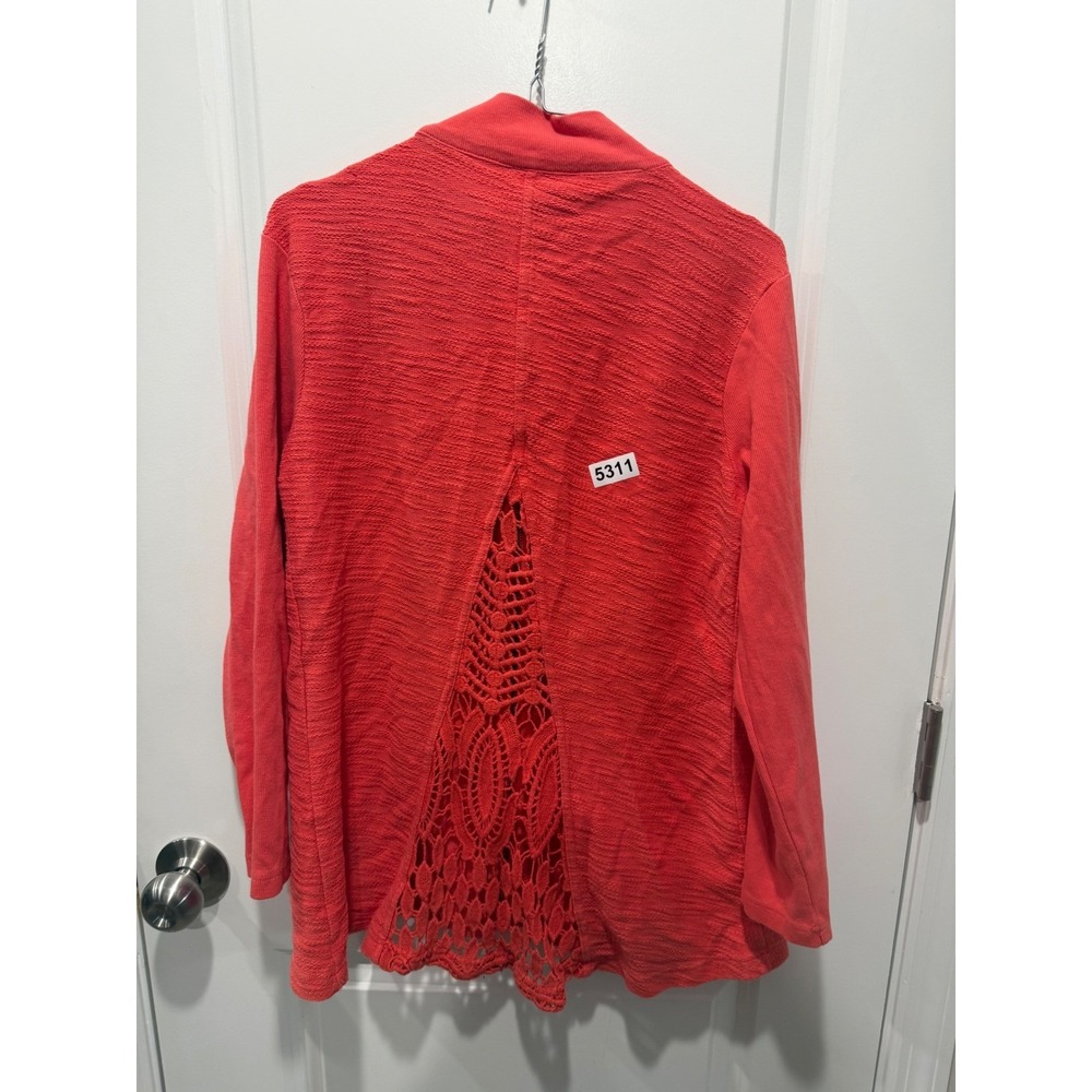 XCVI Women Full Zip Jacket Crochet Lace Back Coral Red Size L - Picture 3 of 7